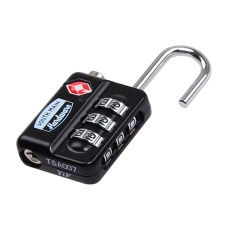 South Main Hardware TSA-Accepted Resettable Luggage Lock, Black 810104